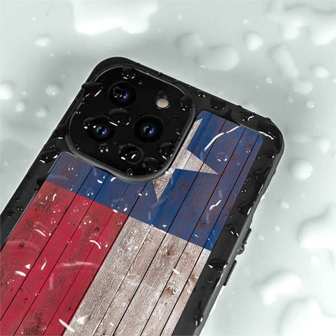 Texas Flag Dark Wood iPhone 15 Pro Waterproof Case